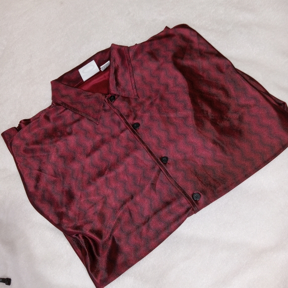 Vintage Mens Club Rave Shirt Street Culture Button Up Shiny Red Wave Size XL - Picture 13 of 15